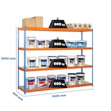thumbnail of SimonRack Industrieregal, 2000x1500x450 mm, 600 kg am Biegepunkt, 4 Metallböden, Garagenregal, Blau/Orange/Verzinkt- Simonforte