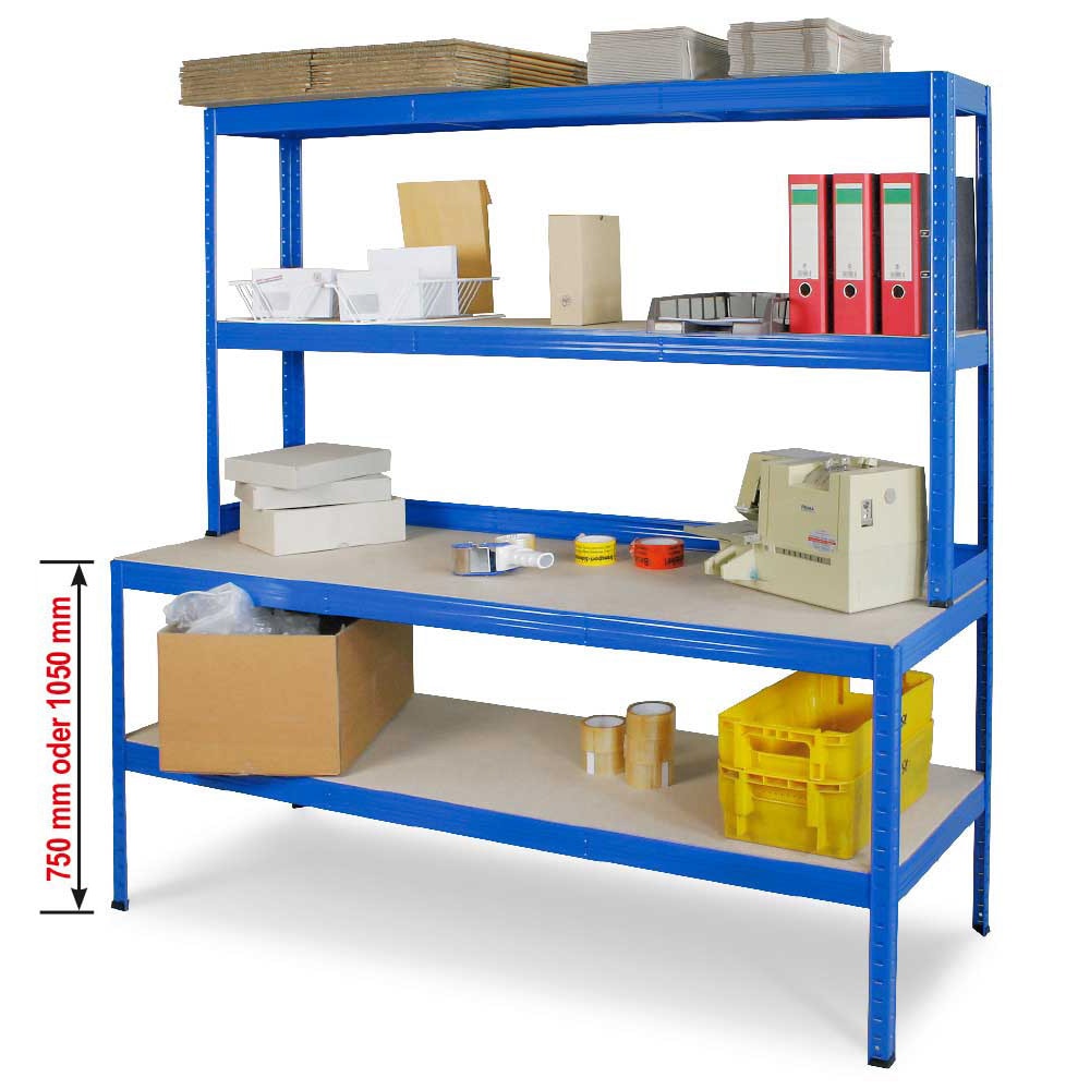 Werkbankregal mit Regalaufsatz und Regalboden, BxTxH 1800 x 600/300 x 1800 mm