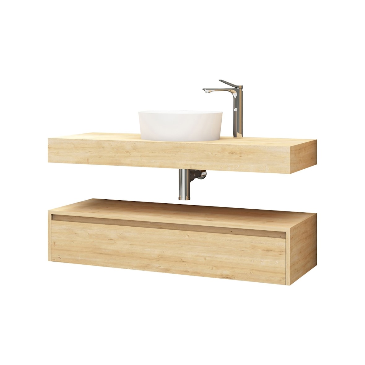 BELVIT Linuva Waschtischunterschrank Safir MDF Bad Unterschrank mit Schublade und Ablagefläche Wandmontage 120x45x50cm