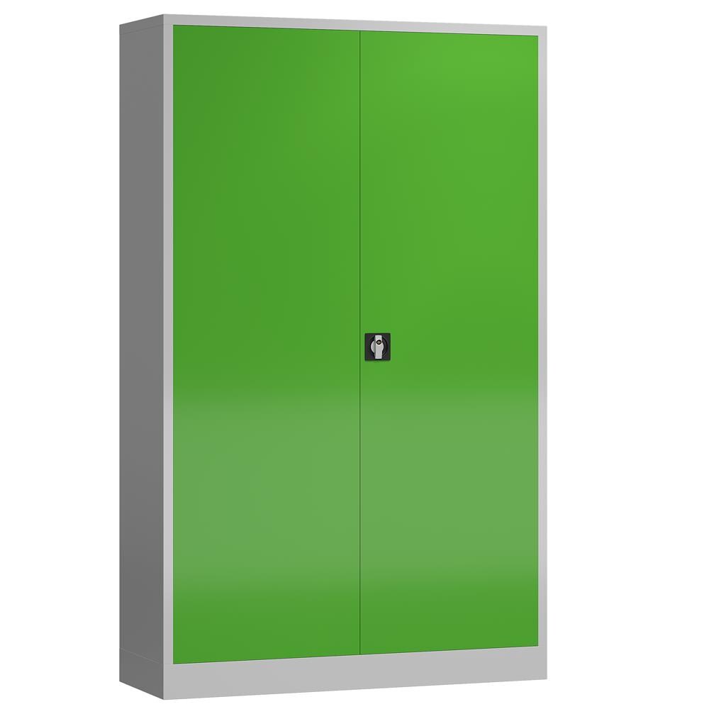 Metallschrank abschließbar Flügeltürenschrank 1945 x 1200 x 600 mm lichtgrau/gelbgrün X-530385
