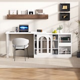 thumbnail of Bartisch ausziehbar Weiß 122x40x77 cm mit 360 Grad Drehplatte Stauraum Glasschiebetüren höhenverstellbaren Einlegeböden Kücheninsel