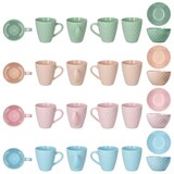 thumbnail of Pastelli 8tlg Set Müslischalen Kaffeebecher Keramik bunt pastell Waffel-Muster