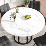thumbnail of Esstisch rund 100x100x74  Schwarz mit Marmormuster MDF Tischplatte Metallgestell, verstellbare Füße, stabiler Küchentisch für Esszimmer und Wohnzimmer