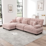 thumbnail of Modulares Ecksofa 81x313x145 Rosa, Ottoman, hochwertiger Chenille-Stoff, tiefes Sitzkissen, runde Armlehnen, flexibles Design