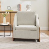 thumbnail of Sessel 73x73x73 Loungesessel mit Holzarmlehnen Rückenkissen Chenille Stoff Beige Modern Wohnzimmer Akzentstuhl Komfort