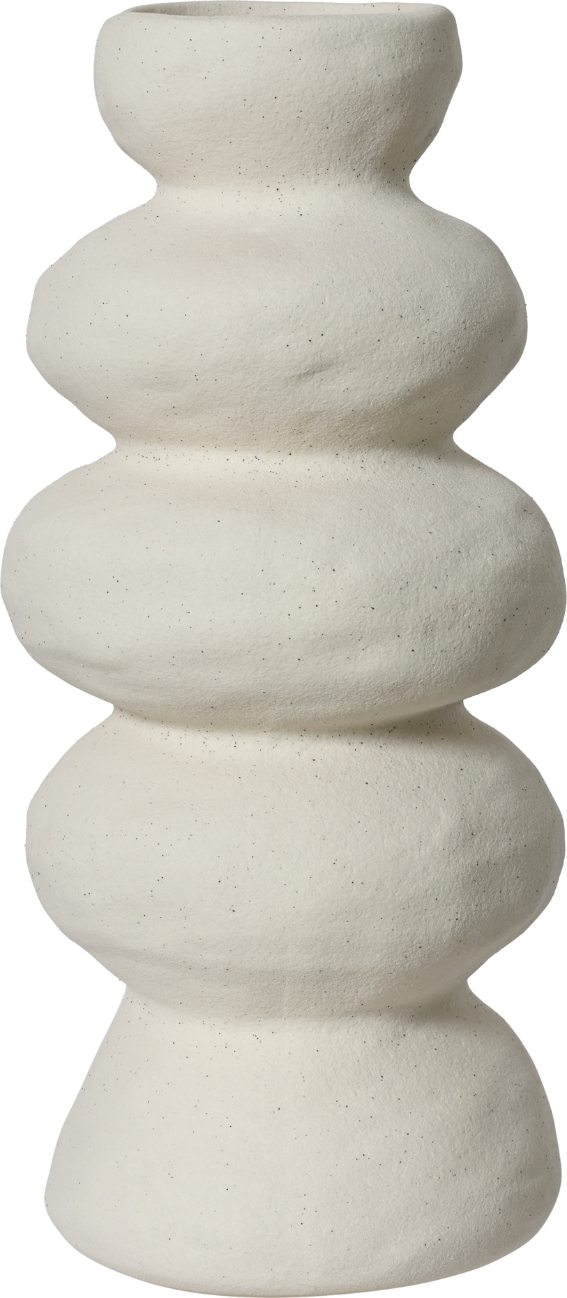 Skulpturale Vase 30x13,5cm Steingut Tischvase matte Oberfläche Blumenvase Dekovase Steinturm Design Keramikvase Modern Weiß