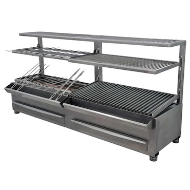 EURAST - Barbacoa de carbón vegetal inox 4 parrillas de 76x26 - 1570x410x780 mm - 52006353