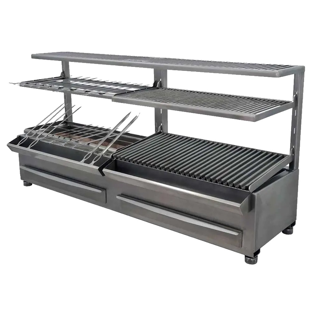 EURAST - Barbacoa de carbón vegetal inox 4 parrillas de 76x26 - 1570x410x780 mm - 52006353