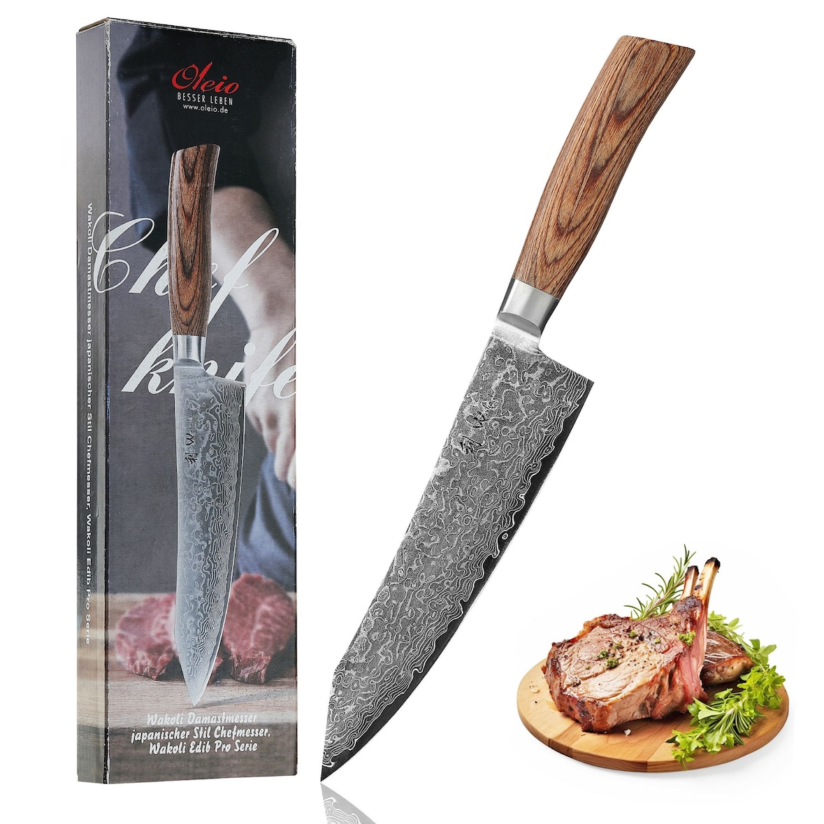 Wakoli EDIB Pro Damast Chefmesser Kiritsuke I 20cm Klinge I Pakkaholzgriff