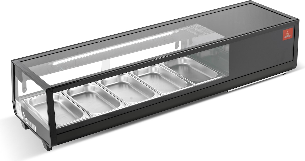 Gasfrit – Kühlaufsatzvitrine aus Edelstahl für Tapas, Tischmodell, 5 Schalen