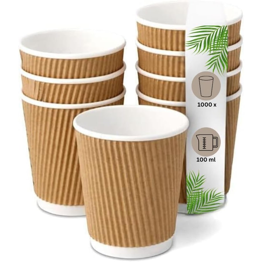 DeinPack 1000 Riffelbecher 100 ml doppelwandig  to Go Pappbecher aus braunem Kraftkarton  Espressobecher