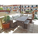 thumbnail of Set de comedor de exterior en polirratán con sofá esquinero de 7 plazas, 2 pufs y mesa 145x75 cm, diseño elegante para jardín y terraza - FIRENZE