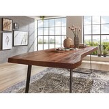 thumbnail of Esstisch Baumkante Akazie nussbaum 260 x 100 schräges U-Gestell schwarz HALMSTAD