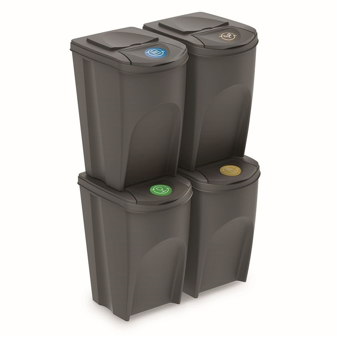 Juego de 4 cubos de reciclaje 140L Prosperplast Sortibox de plastico en color gris