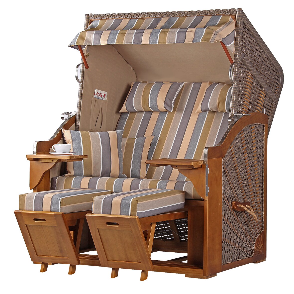 Strandkorb - bene living - Schleswig Pinie Zweisitzer - PE mokka - Modell 557