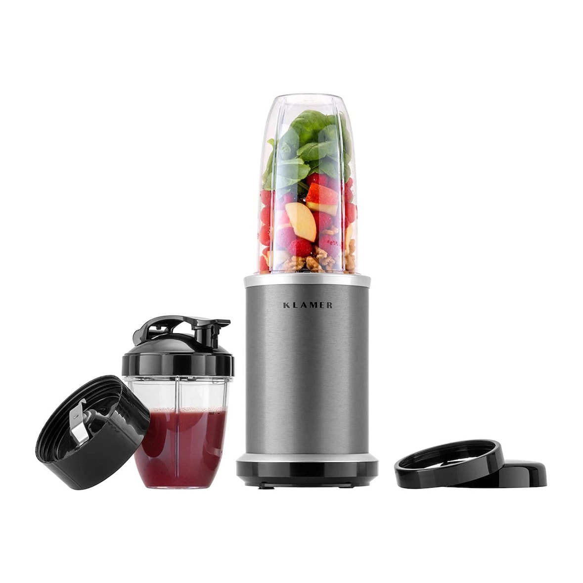 KLAMER Bullet Mixer 1000 Watt, Smoothie Maker, elektrischer Shake Mixer mit 2 Mixbehältern, 2 Klingen-Aufsätze und weiterem Zubehör