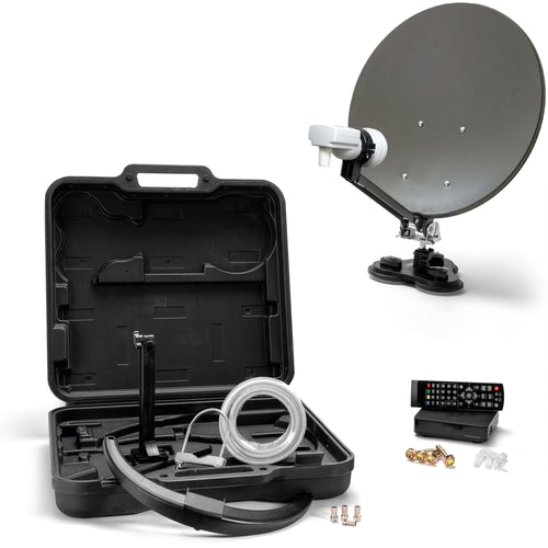 XORO MCA 38 HD Set – Camping SAT-Anlage mit 38.5 cm Antenne, Satfinder, DVB-S2 Receiver & Koffer