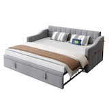 thumbnail of Ausziehbares Schlafsofa 90/180x190 cm mit Samtbezug, USB-Ports, Stauraum, hydraulisch, komfortables Polsterbett, modernes Design Hellgrau