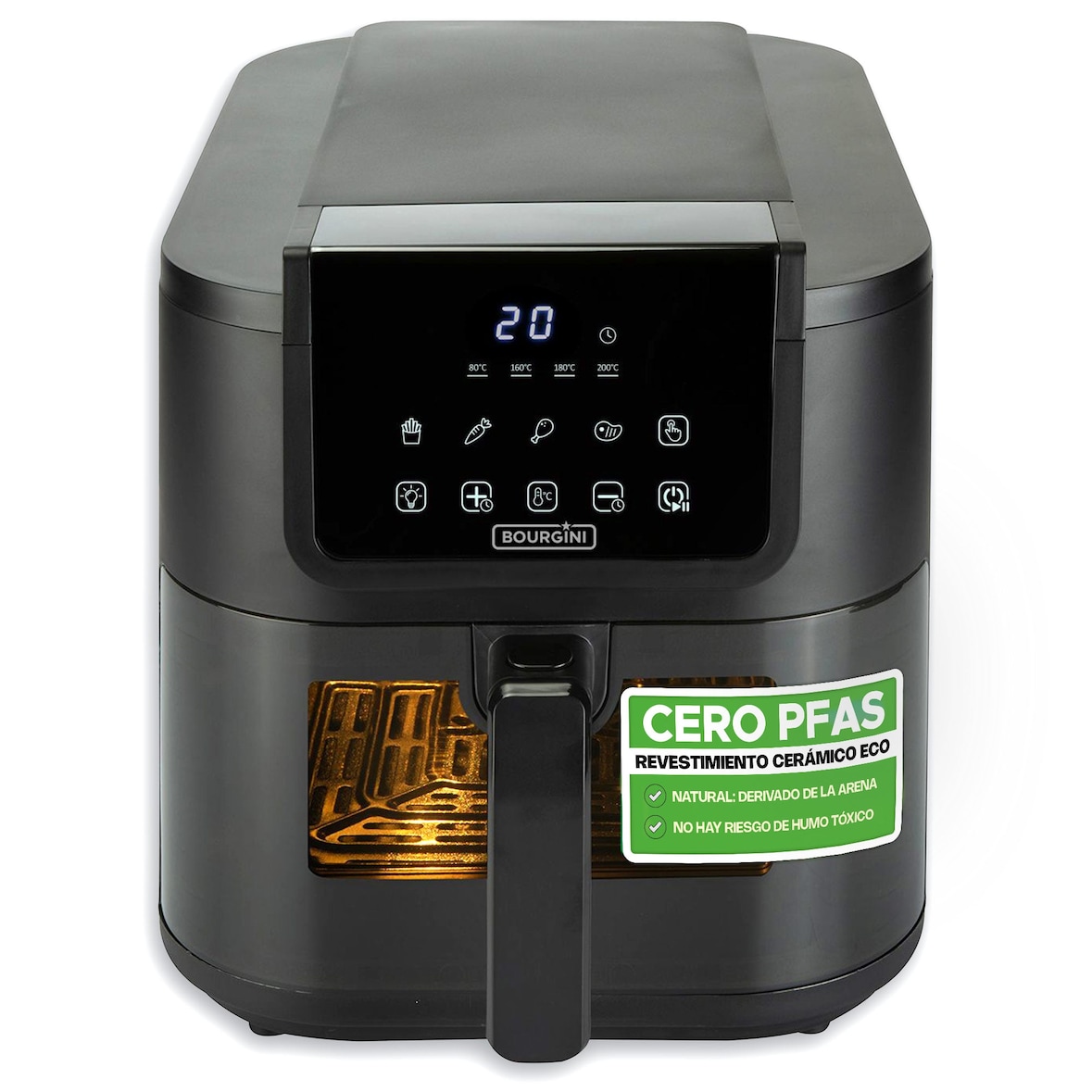 BOURGINISlimFit-Fritteuse mit 8 l Fassungsvermögen, ölfrei, mit keramischer Antihaftbeschichtung und PFAS-frei, Airfryer der dritten Generation
