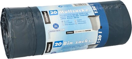 Starpak 20 Müllsäcke mit Zugband, LDPE "blauer Engel" 120 l 100 cm x 70 cm blau/schwarz