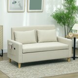 thumbnail of HOMCOM sofá de 2 plazas tapizado en lino sintético con 2 almohadas espacio de almacenamiento y patas de madera carga 240 kg 135x72x84 cm beige