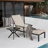 thumbnail of Sonnenliege Garten Aluminium Beige 204x58x100 cm mit Baumwollkissen verstellbare Rückenlehne rostbeständig wasserfest Kreuzgewebe Outdoor