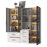 thumbnail of Merax LED Vitrinenschrank 140×40×160 cm, Glasvitrine & Bücherregal, Multifunktionsschrank mit Schubladen, staubdichte Vitrine mit Beleuchtung, weiß