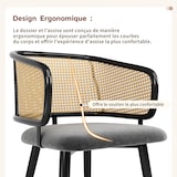 thumbnail of Esszimmerstuhl 79x54x51 cm Grau mit Rattan Rückenlehne und Samt Sitzkissen rutschfest Metallbeine in Holzoptik ergonomisch für Essbereich Café