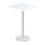 thumbnail of Table haute carrée 60 cm pied blanc et revêtement marbre blanc