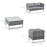 thumbnail of Outsunny Conjunto de 4 Móveis de vime para Jardim com 2 Sofás Duplos Mesa central com mesa de baú almofadas  removíveis 132x69x64 cm Cinza