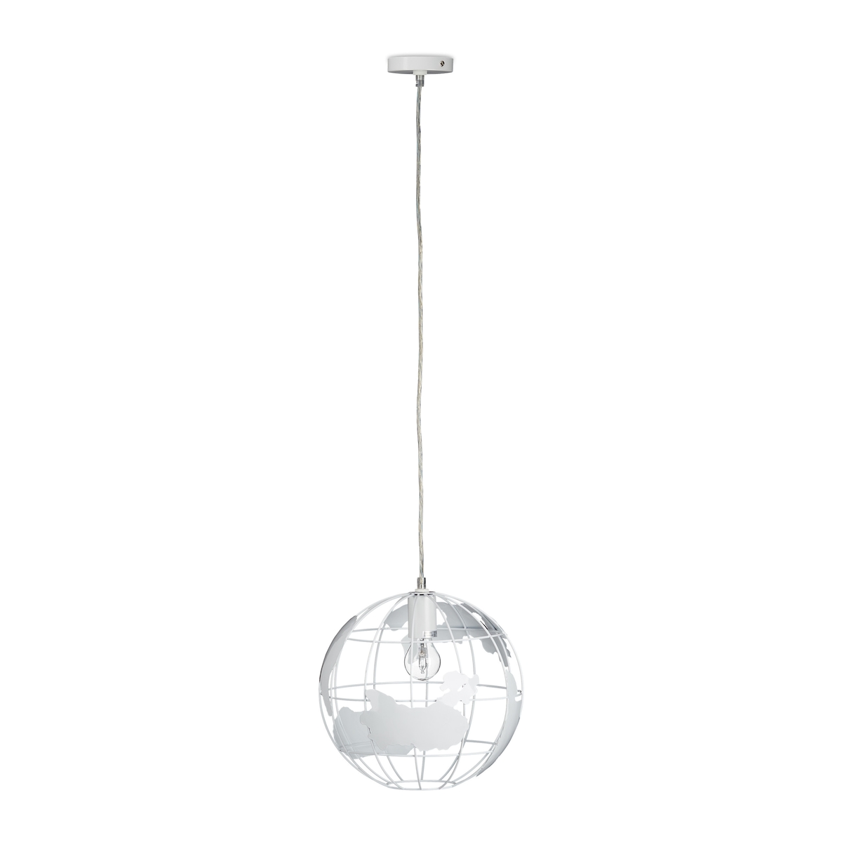 Relaxdays Hängeleuchte Kugel, Pendelleuchte im Globus Design, höhenverstellbare Deckenlampe aus Metall, Ø 30 cm, weiß