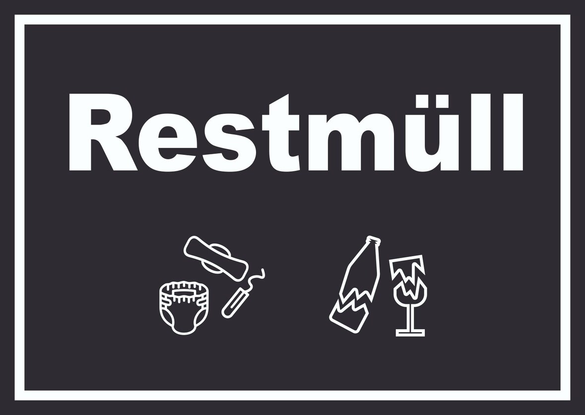 Restmüll Mülltrennung Schild Text Symbol Haushalt waagerecht A4 Rückseite selbstklebend