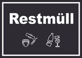 thumbnail of Restmüll Mülltrennung Schild Text Symbol Haushalt waagerecht A4 Rückseite selbstklebend