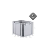 thumbnail of PROREGAL SuperSparSet 4x Eurobox NextGen Grip mit Auflagedeckel & 4 roten Verschlüssen, HxBxT 32x30x40cm, 30L, Grau, Griffe zu, Eurobehälter