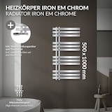 thumbnail of LuxeBath Badheizkörper Iron EM 500×1000 mm Chrom, Seitenanschluss, Thermostat Eck-Wand, Design Heizkörper Handtuchtrockner Badheizung
