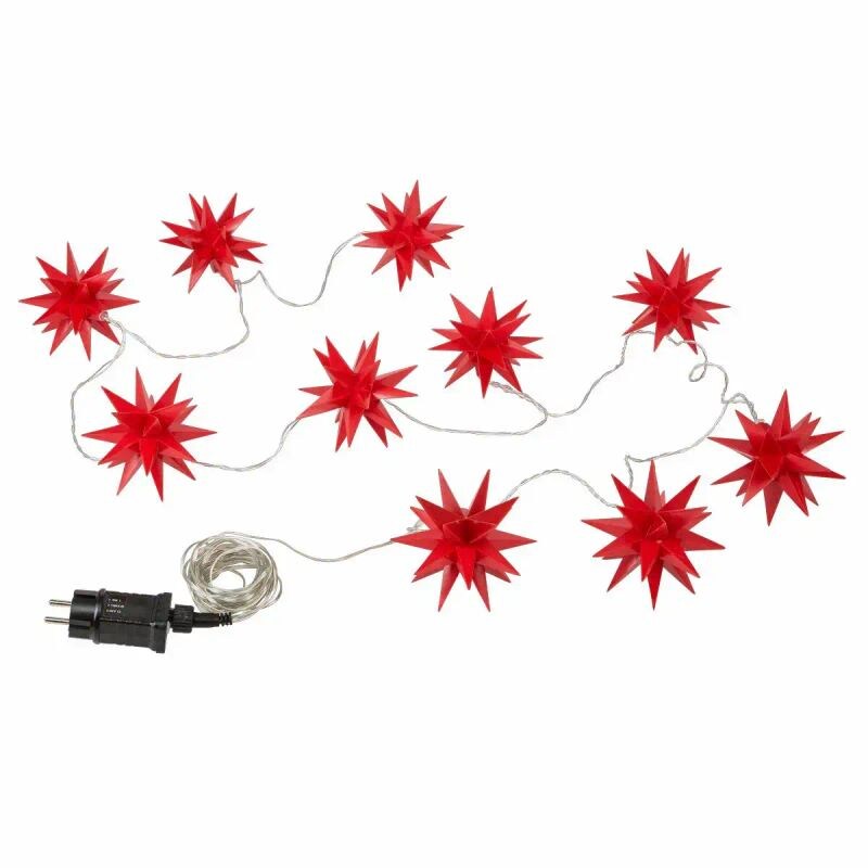 6x Lichterkette Weihnachtsstern 10 LED Sterne Ø12cm warmweiß rot 7,7m 8h Timer