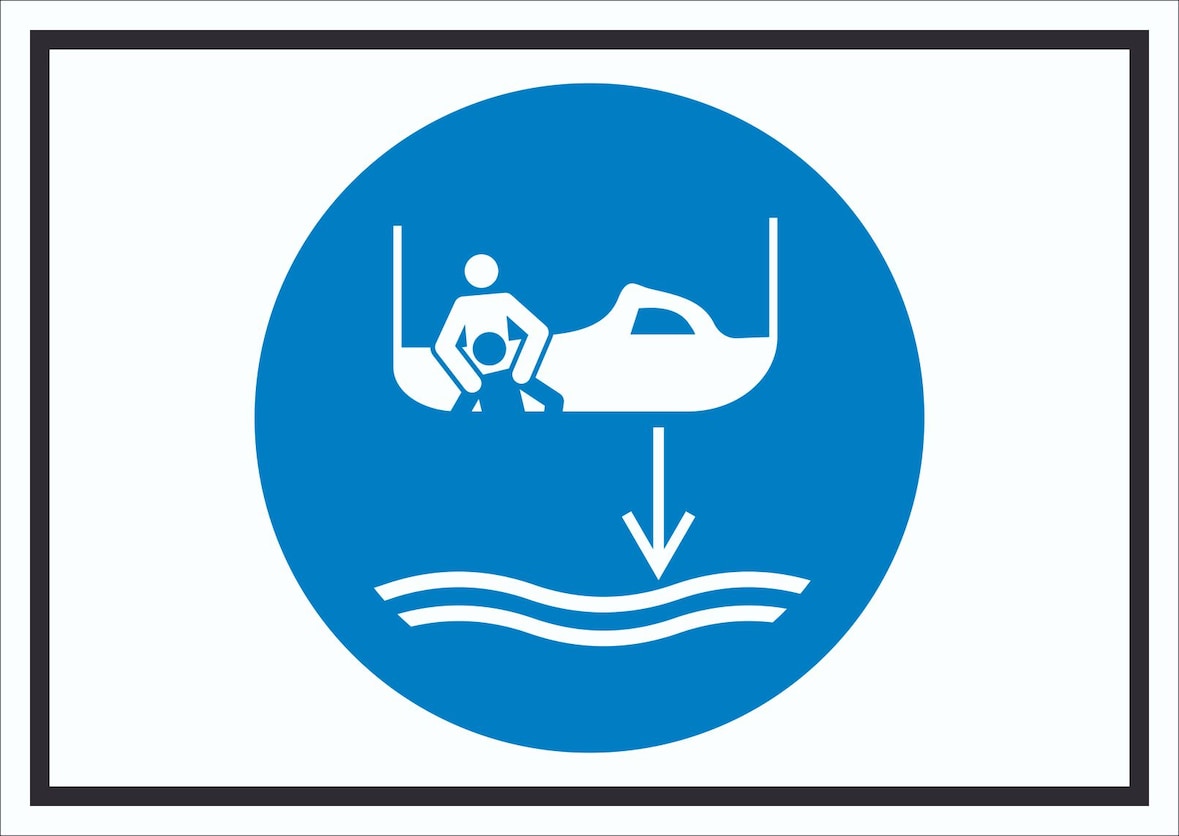 Bereitschaftsboot fieren beim Aussetzvorgang Symbol Schild A5 (148x210mm)