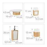 thumbnail of Relaxdays Badezimmer Set, 4-teiliges Badzubehör aus Keramik und Bambus, Seifenspender und Zahnputzbecher, natur-weiß