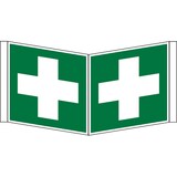 thumbnail of Rettungszeichen, Winkelschild Erste Hilfe E003 - ASR A1.3 (DIN EN ISO 7010) - 200x200x0.45 mm Aluminium glatt, nachleuchtend