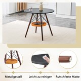 thumbnail of Esstisch Massivholz & MDF in Walnuss-Schwarz, rund 80x80x75 cm, mit geflochtenem Ablagekorb