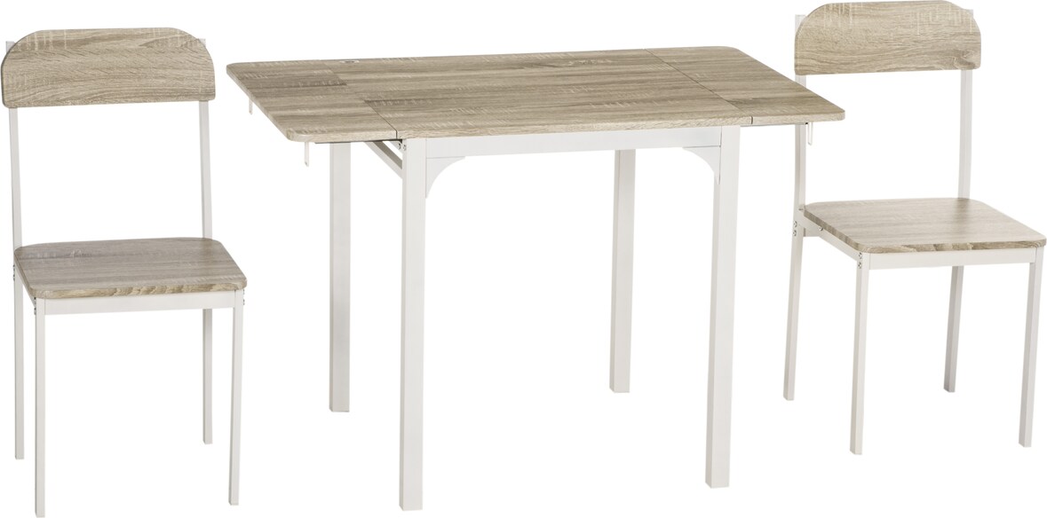 Essgruppe 3-teilig klappbar 75x110x70 cm MDF Stahl 2 Stühle Esszimmer Küche Platzsparend Modern Natur Holzoptik