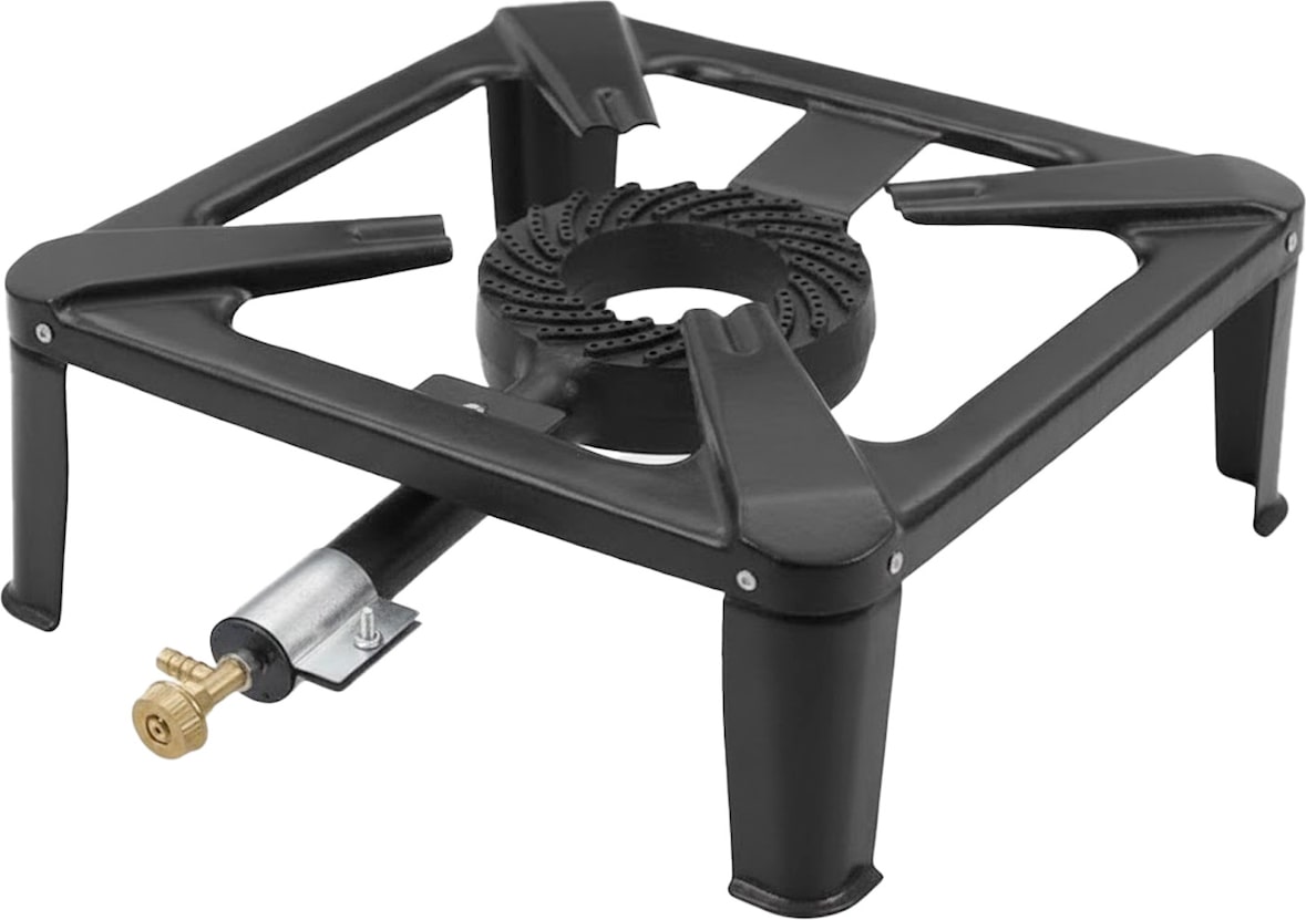 Fornello A Gas GPL 5,5 kW con Bruciatore in Ghisa Struttura a 4 Piedi Stabile Design Compatto Ideale per Campeggio Outdoor Giardino 30x30x11,5 cm Nero
