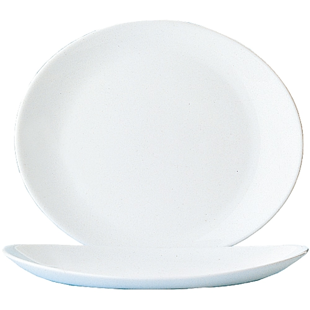 12 x Steak-Teller flach RESTAURANT UNI 30 cm  Höhe 30 mm, Durchmesser 300 X 261 mm Arcoroc Blanc gehärtet 