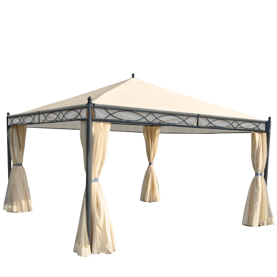 Pergola Cadiz, Garten Pavillon, stabiles 7cm-Gestell mit Seitenwand + Moskitonetz ~ creme 4x4m