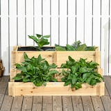 thumbnail of Outsunny jardinera de madera arriate de jardín de 3 niveles con diseño de escalera y tela no tejida para cultivos plantas flores 93x93x35 cm