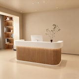 thumbnail of 【Baise+yuanmuse300】Reception Desk, Bar Counter, Rounded Corner Design, Vertical Stripe Pattern, Salon, Hotel, Store Front Desk Braun 300×60×100cm
