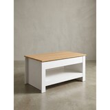 thumbnail of Couchtisch Weiß / Eiche 85x47x45 cm Wohnzimmertisch mit Stauraum, Design Sofatisch mit Ablagefach Modern, Kaffeetisch Loungetisch