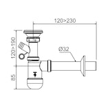 thumbnail of Prevex Preloc Basic Siphon für Waschbecken ø32 mm Anschluss an Waschmaschine Metallsieb Gummistopfen Abflussrohr mit Rosette