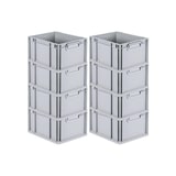 thumbnail of PROREGAL SuperSparSet 8x Eurobox NextGen Economy mit Scharnierdeckel & roten Verschlüssen, Griffe zu, HxBxT 22x30x40cm, 20L, Eurobehälter, Box