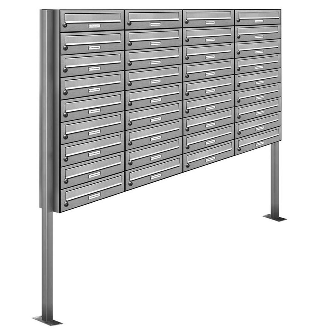 AL Briefkastensysteme 36 Fächer Premium Edelstahl Stand Briefkasten Anlage für Post A4 modern, robust, wetterfest, Artikelnummer: 132V36S4